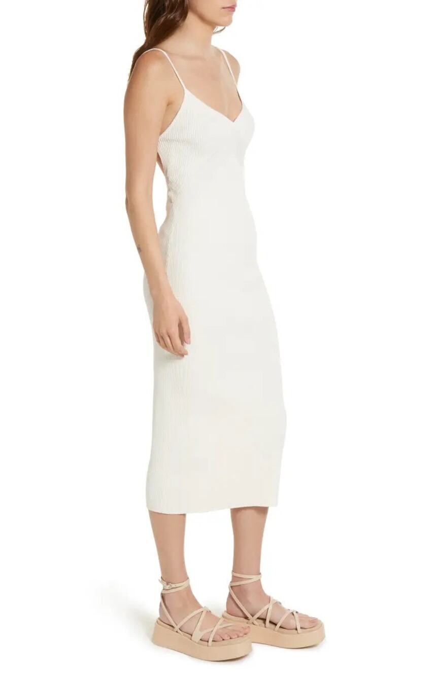 Rag & Bone Asher Ivory Ribbed Knit Lace Up Tie Back Sleeveless Midi Dress Large
